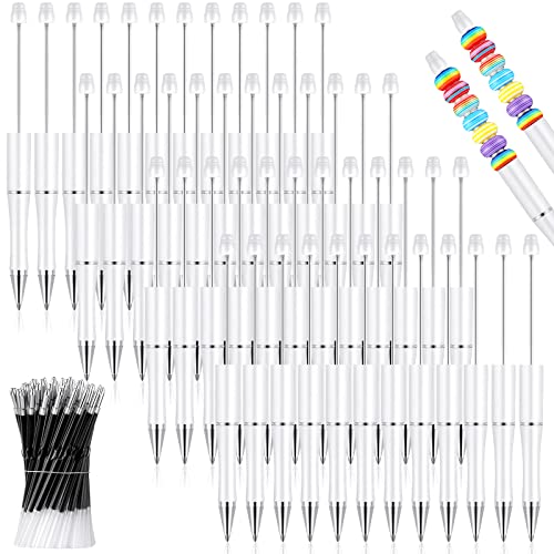 Crtiin 100 Pcs DIY Beadable Pen Bulk Kit, White
