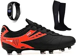 Kit Chuteira de Couro Futebol Campo Grama Natural + Meião + Relogio Adulto