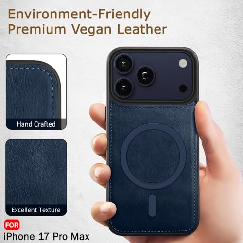 Image of TheGiftKart Genuine Leather Finish Back Cover Case for iPhone 17 Pro Max | ShockProof Design | Raised Edges for Camera & Screen Protection | Stunning Minimalist Design Cover (MagSafe Compatible, Blue)