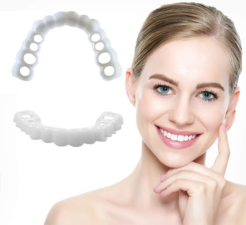 DKzyy 5 Pairs Perfect Smile Teeth Comfort Fit Snap On Flex Fits Most Comfortable False Teeth Upper And Bottom Fake Tooth One Size (Top+Bottom)