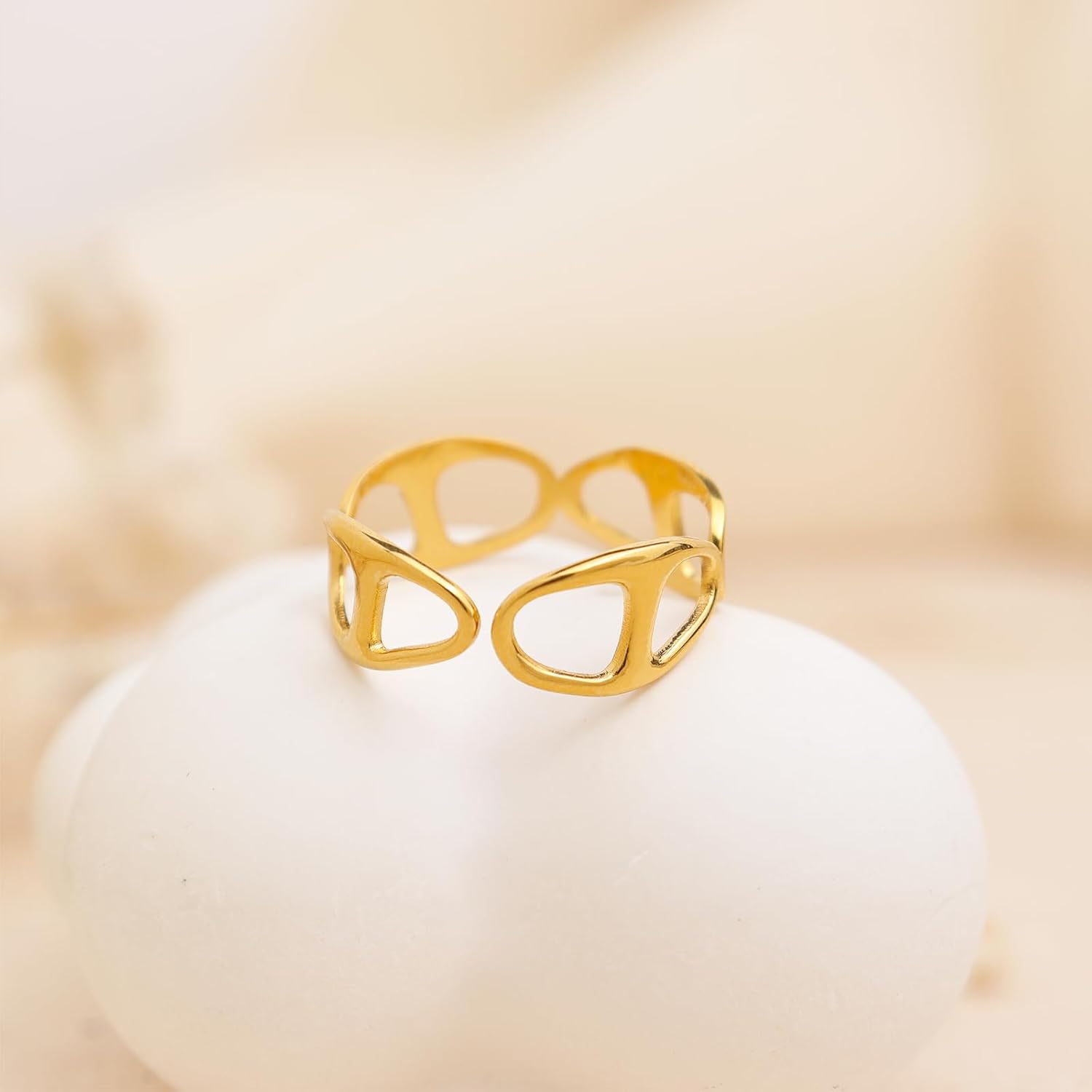 Chunky Gold Open Rings for Women, Trendy Minimalist Simple Adjustable Twisted Geometric Hollow Flower Circle Thumb Stackable Ring Prom Holiday Jewelry Gift - Image 5