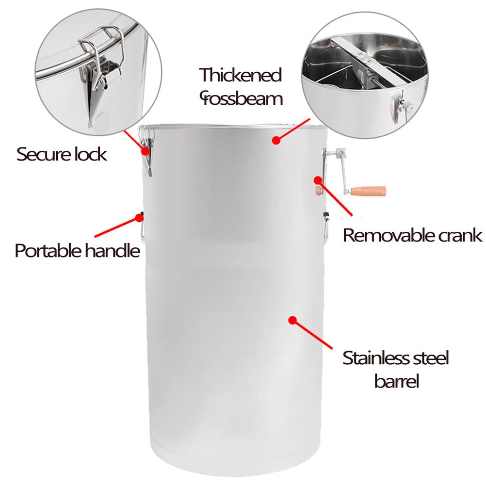 Estrattore di Miele, Acciaio Inox Smielatore Manuale, 2 Telai con Manovella, per apicoltori