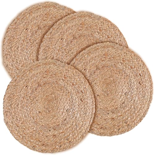 THE HOME TALK Jute Braided Placemats|Side Table Mats|Best for Bed-Side Table, Center Table, Dining Table, Shelves|Home Decorators|Farm Mats|The Home Talk (Beige, 33Cm Round - Set of 4)
