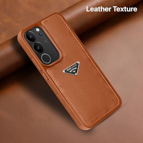 Image of Vaku Luxos Nyxen Back Cover Case for Vivo V29 5G Premium Leather Stitched Soft Shockproof Protective TPU Phone Case Camera Screen Protector- Brown