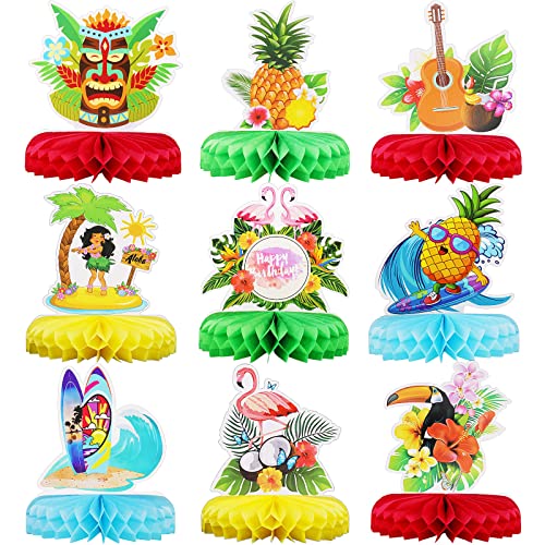 9 Pcs Hawaiian Luau Honeycomb Centerpieces, Hawaii Table Toppers Luau Party Decorations Tropical Tiki Table Centerpiece Flamingo Party Decorations Hawaiian Party Decorations For Summer Luau Birthday #TOP23