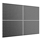 TORACK 4 PCS 12"x16" Metal Pegboard Panels for Garage, Workbench, Shop, Tool Organizer Peg Board with 1/8" & 1/4" Holes, Modular Wall-Mounted Pegboard for Pegboard Hooks (Black)