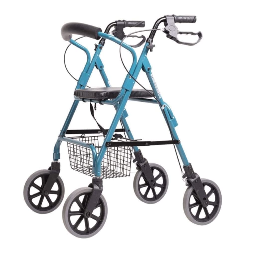 Andador Plegable de Aluminio con 4 Ruedas y Asiento de Altura Ajustable, Ayuda para Caminar con Cesta para Personas Mayores y Adultos. Decoración.