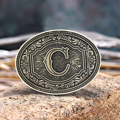 Btilasif Western Belt Buckle Initial Letters ABCDEFG to Z Cowboy Rodeo Belt Buckle for Men Women Cowboy Cowgirl