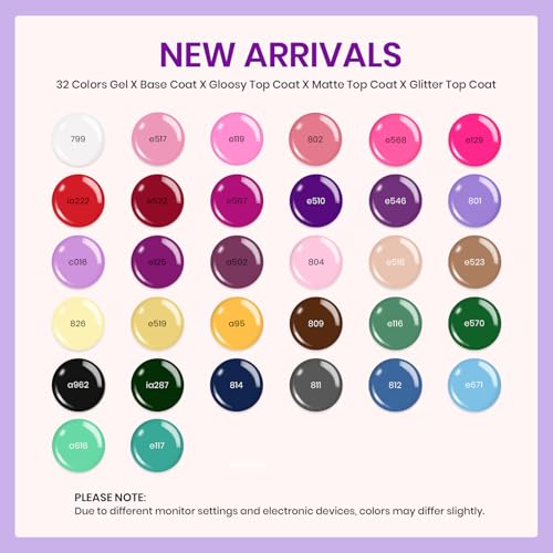 Image of Beetles Gel Nail Polish Set - 32 Colors Brown Green Orange Red White Blue Purple Nude Black Pink Gel Polish, UV LED Soak Off Nail Kit with Base and Top Coat All Season Gift for Women