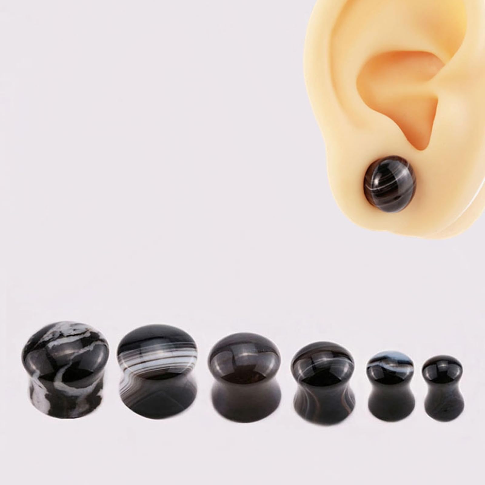 Gualiy 12 Stück Ohr Plug 6-16mm, Ohrpiercing Tunnel Stein Schwarz Weiß Stein Piercing Expander