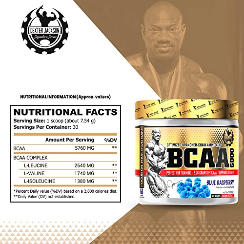 Image of Dexter Jackson BCAA 6000 | Blue Raspberry Flavor | 60 Servings, 463g - Advanced Branched-Chain Amino Acid Formula for Optimal Muscle Recovery