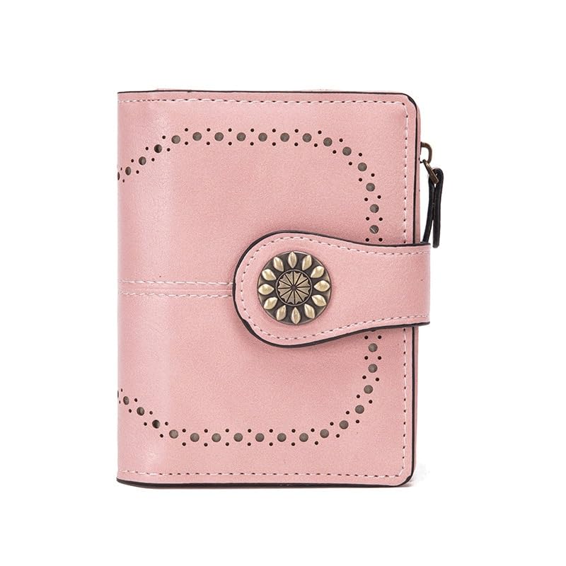 Color Women Purse Leather Solid Color Vintage Short Wallet Ladies Card Holder Clutch Bag