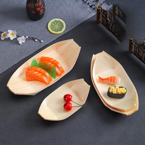 Platos desechables de madera para sushi 60 piezas 17 cm x 8.5 cm miniatura 4