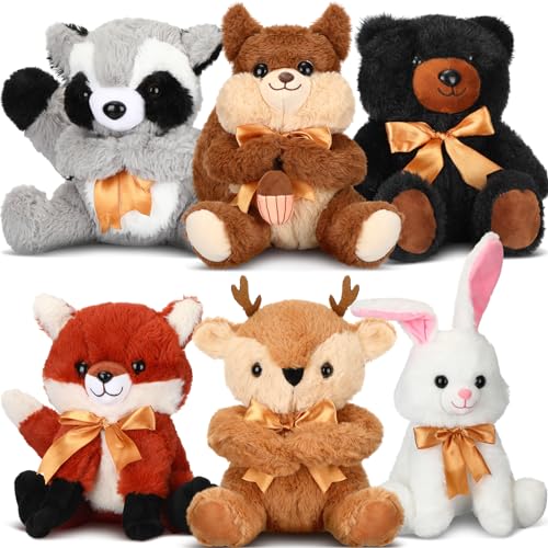 Image of Syhood 6 Pieces Woodland Stuffed Animal Set 11.8 Inch for Baby Shower Plush Woodland Toy Wild Stuffed Animals for Themed Parties Decoration Teacher Student Achievement Award Birthday Gifts