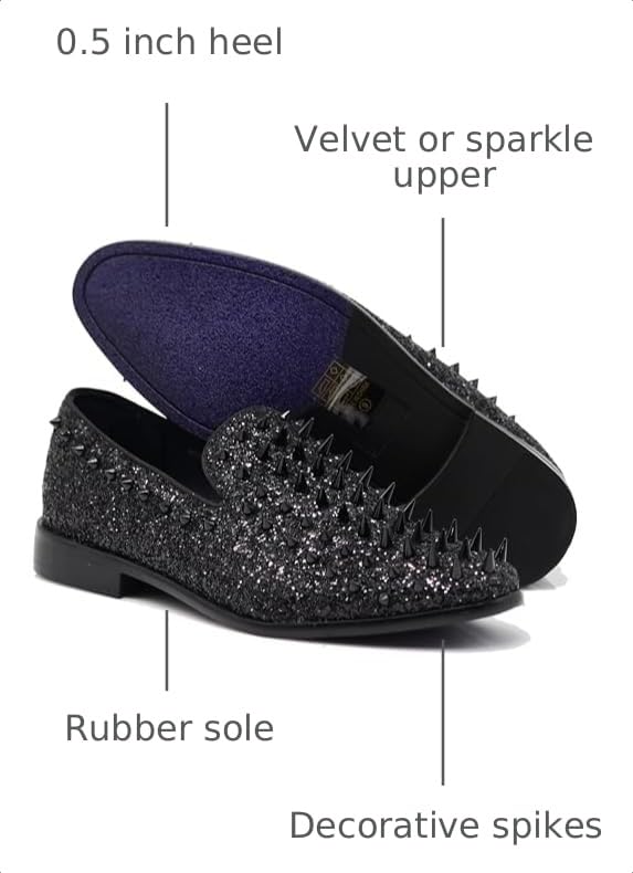 Image of SPK16 Men's Vintage Spike Dress Loafers Slip On Fashion Shoes Classic Tuxedo Dress Shoes