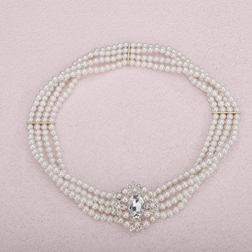 Jumwrit Elastic Pearl Belt for Women Rhinestone Big Pearl Flower Waist Chain Layered Pearl Wedding Dress Belt Sash Off White Round Pearl Bridal Belt（Style 3）3