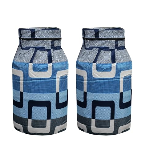 Image of Woah Cotton DustProof and Dustproof LPG Gas Cylinder Cover| Top Design Stain| Dust| DustProof PVC LPG Gas Cylinder Cover, Polyester Gas Tank Cover Fits StandardG (Pack of 2, Blue Flower)