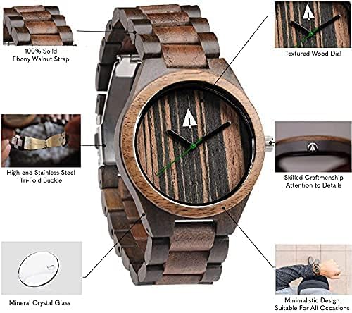 Treehut Men's Walnut and Ebony Wooden Watch with All Wood Strap Quartz Analog with Quality Miyota Movement and Stainless image 4 of 8 B01CKPZQ3I