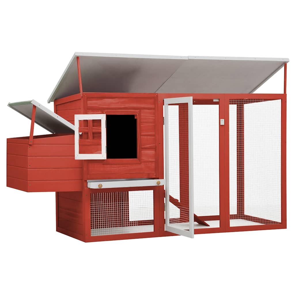 Gallinero exterior de madera de pino con techo verde impermeable, jaula de gallinas de madera roja, pajarera, rampa de acceso, bandeja deslizante y jaula de huevos