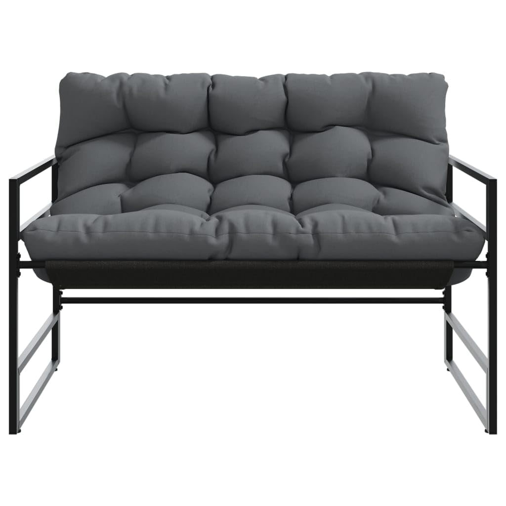 Banco de jardín con cojín, antracita, 113 cm, de acero resistente a la intemperie, para terraza, balcón, muebles de jardín, banco con reposabrazos y espacio de almacenamiento, banco para