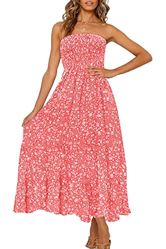 Image of ZESICA Women's Summer Boho Strapless Maxi Dress 2026 Casual Off Shoulder Smocked Flowy A Line Beach Holiday Long Dresses