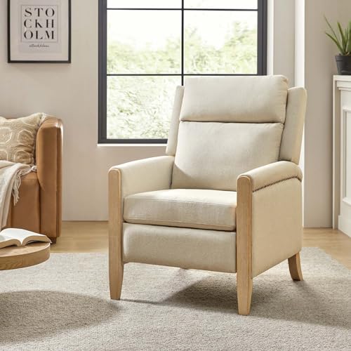 Sillón reclinable beige con patas de madera miniatura 1