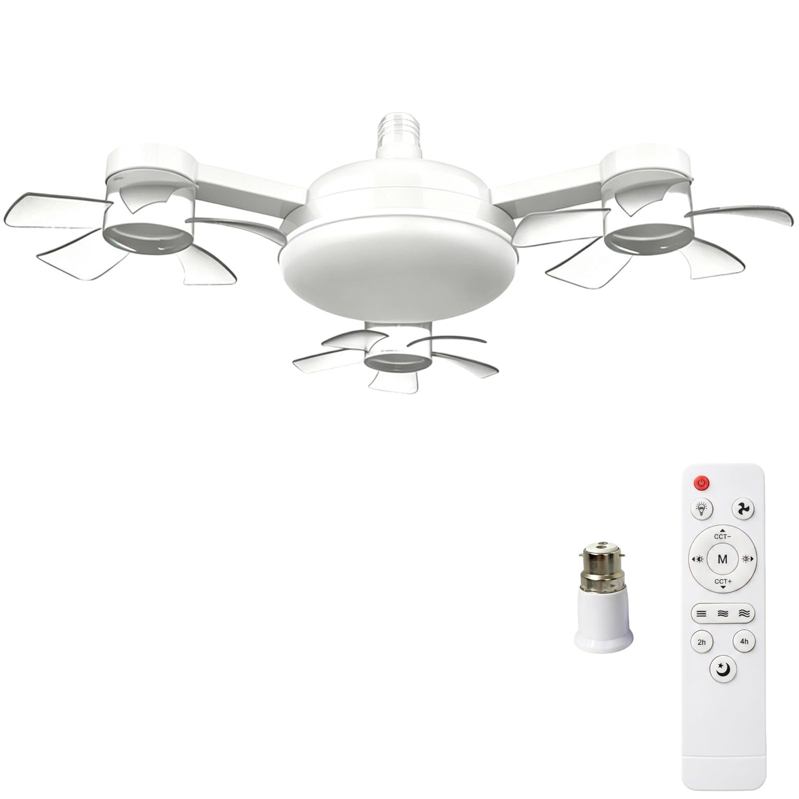Drone Shaped Fan with Lights and Remote, 3 Heads Socket Ceiling Fan (White)
