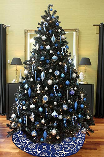 Christmas Tree Skirt, 48 inches Large Red Flannel Tree Mat with Gilded Christmas Patterns Skirt for Xmas Tree Holiday Party Decorations Indoor Outdoor with 1 Christmas Stocking (Blue)