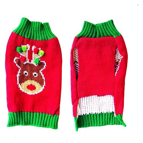 Westieclub Cute Soft Christmas Style Pom Pom Red/Green Deer Pet Puppy Dog Sweater Jumper Clothes Coat (XXS) Cover