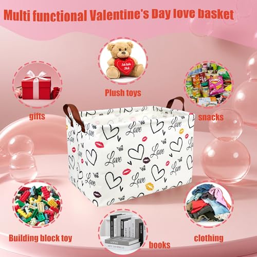 Image of Valentine's Day Basket Gift for Empty Cute Heart Large Storage Bin for Kid and Baby Room Decor (Lips Love)