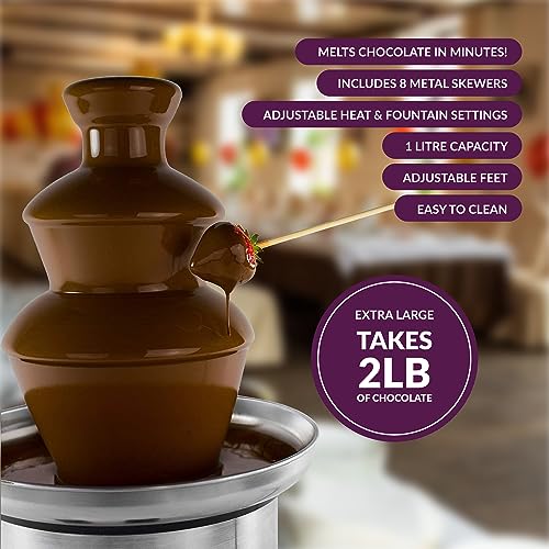 Andrew James Chocolate Fountain with 8 Skewers | 3 Tiers Fondue Set with Extra Deep Drip Tray | Electric Fondue Set Great for Parties and Entertaining | 1 L Capacity Chocolate Fountains - Image 2