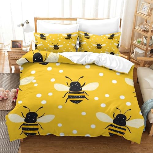 Parure de lit 135x200 motif abeille housse couette microfobre ultra douce