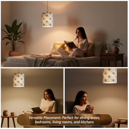Image of Amazon Basics Pashan Bloom Pendant Lamp | Decorative Polyester Shade with E14 Holder | Pendant Light for Living Room, Dining Area, Bedroom & Home Decor