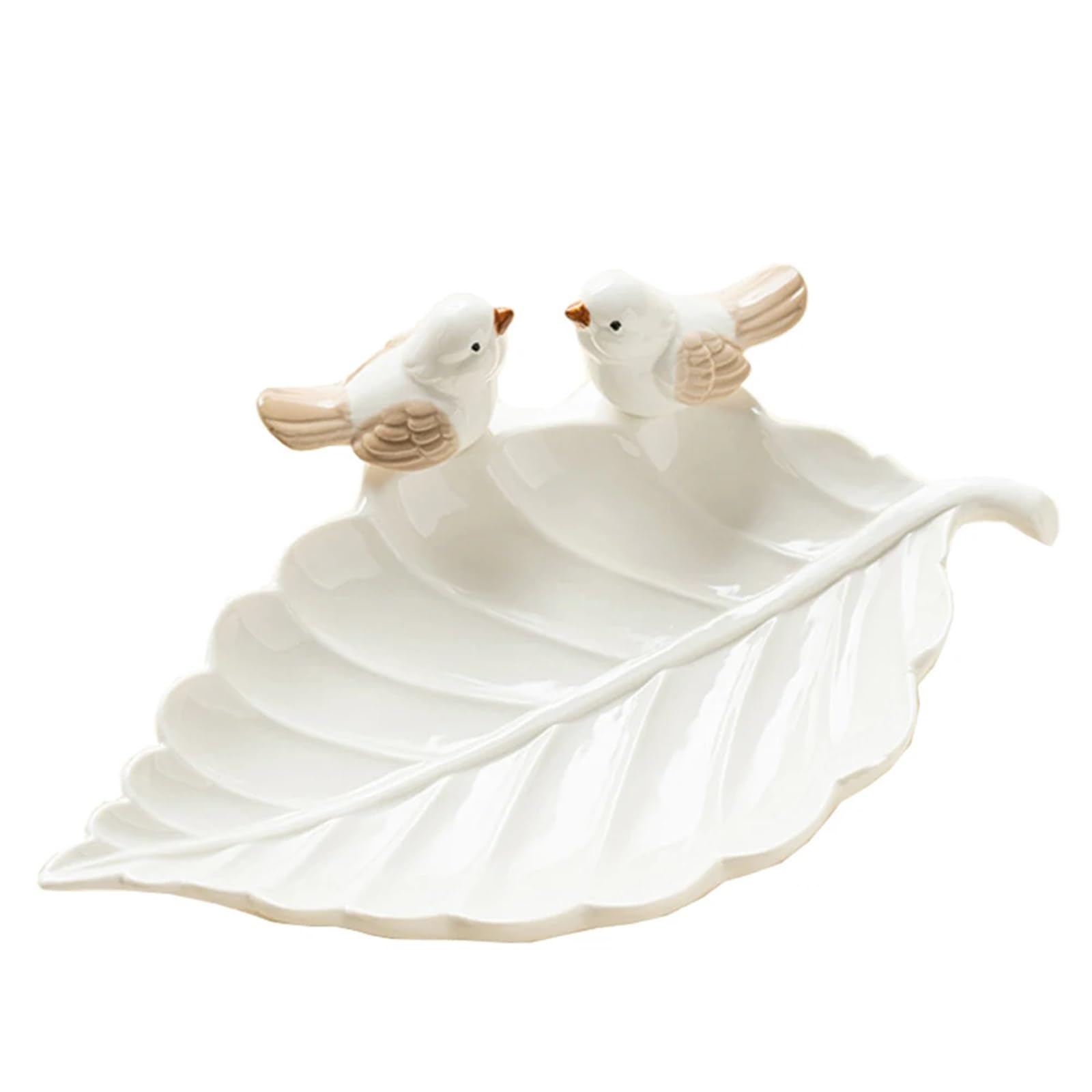 RRYPBOVG Ceramic Jewelry Dish Ceramic Jewelry Dish Leaf Shape Tray Ring Holer Trinket Key Bowl Decorative Plate(White)