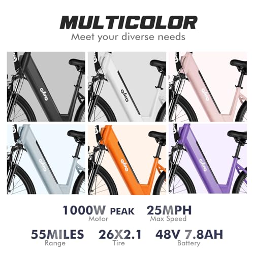Image of Qlife Cityone Electric Bike for Adults & Teens, Step-Through Commuter Ebike, 1000W Peak Motor, 55-Mile Range, 48V Removable Battery, 26-Inch City Tires, 7-Speed, Up to 20+ MPH