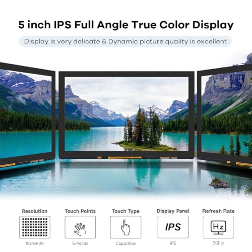 Image of Hosyond 5 inches Touchscreen IPS LCD Display Panel 1024x600 HDMI Capacitive Screen for Raspberry Pi5 /Pi4 /Pi3 /ZERO 2W, BB Black, Windows