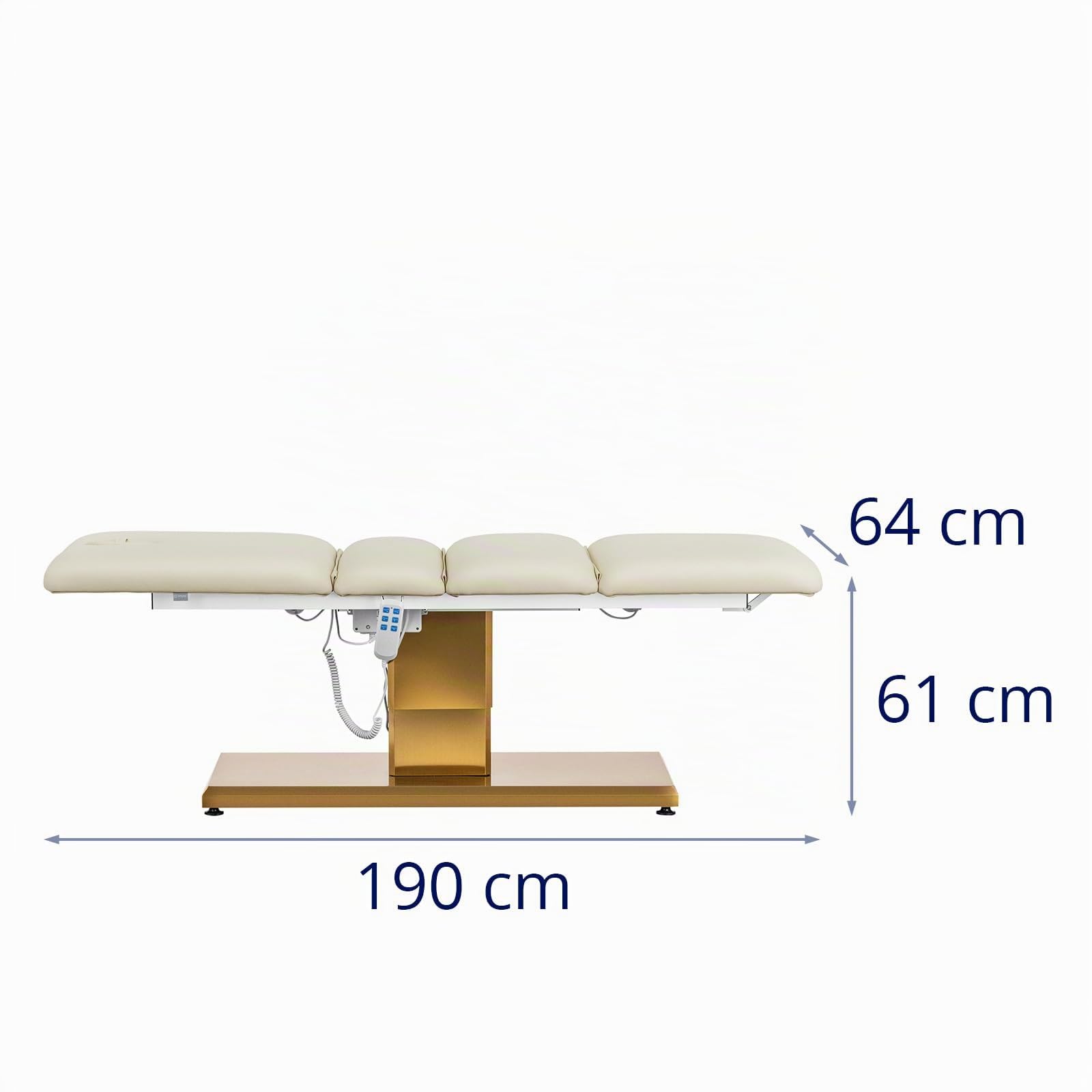 Physa Elektrische Kosmetikliege 3 motoren 300 W 190 x 65 x 60-76 cm 200 kg Creme/golden Behandlungsliege Kosmetikstuhl Therapieliege Tattooliege