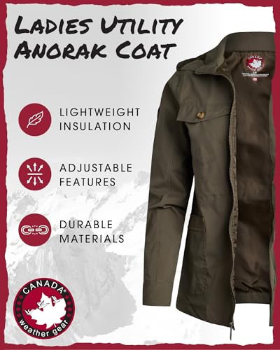 CANADA WEATHER GEAR Womens Utility Jacket - Long Sleeve Zip Up Hooded Safari Military Anorak Jackets for Women (Sizes: S-2XL)2