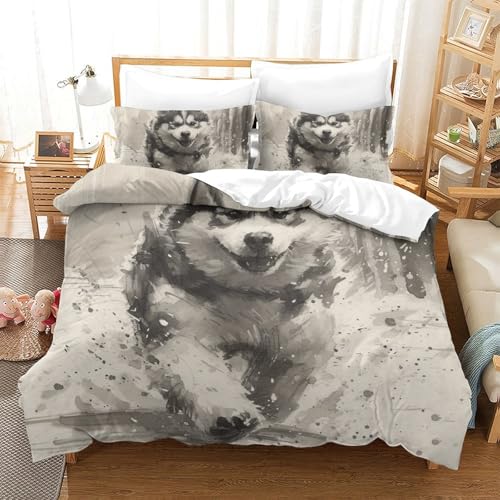 Housse de couette Husky Sibérien 220x240 cm avec taies d'oreiller en microfibre