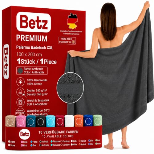 Betz Badetuch XXL 100x200 cm 100% Baumwolle Weiches Frottee Saunatuch & Strandtuch Pflegeleicht & saugstark Palermo Serie Farbe Anthrazit Grau