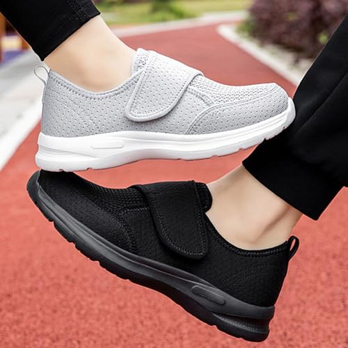 Men's Women's Mesh Round Toe Hook and Loop Loafers with Arch Support Casual Breathable Slip-On Orthopedic Sneakers Comfort Walking Shoes Lightweight Knitted Cushion Running Tennis Gym4