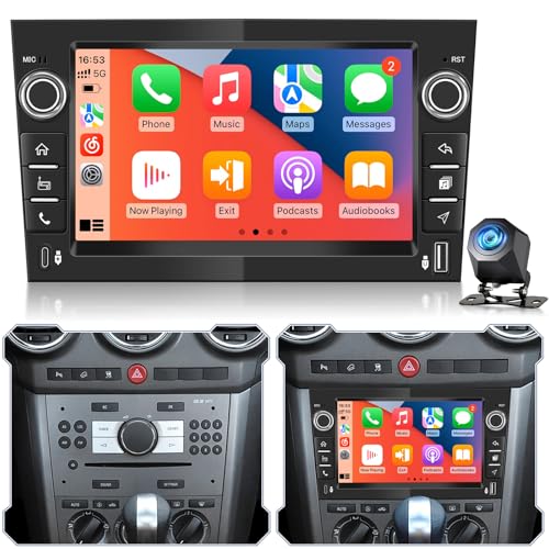 4+128GB Radio Android para Opel Corsa Astra Zafira Vivaro, CarPlay Android Auto Inalámbrico, Pantalla Táctil IPS, GPS WiFi USB Bluetooth, Plug & Play Radio + Cámara Trasera