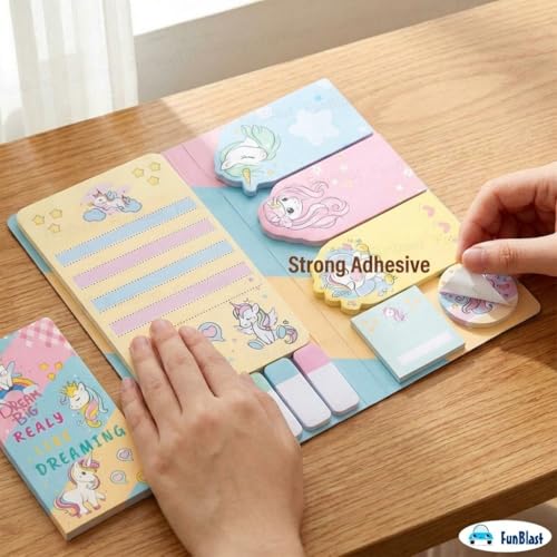Image of FunBlast Cute Unicorn Sticky Notes - 11 Sheets /440 Sticky Notes, Sticky Pad for Study, Point It Marker Stationery Items, Self-Adhesive Memo Pad, Planners and Memo Sticker (Multicolor)