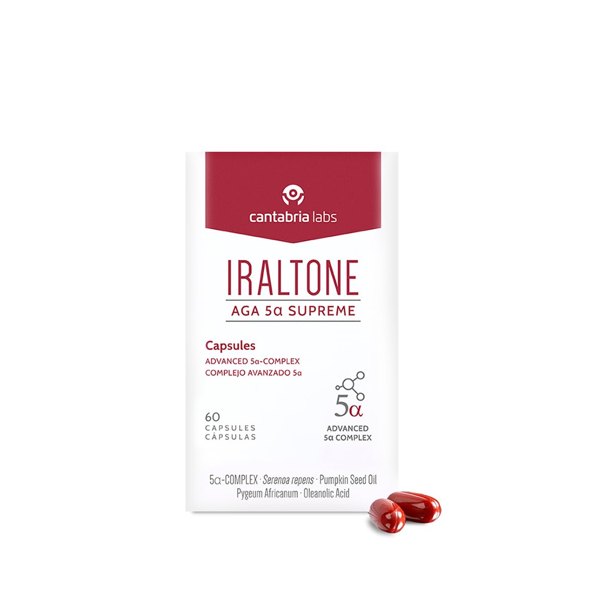 Cantabria Labs - Iraltone AGA 5α Supreme - 60 Cápsulas - Formulado para el manejo de la caída capilar crónica severa - Complemento alimenticio - Sin Gluten y Lactosa