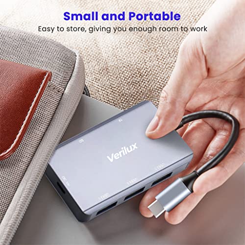 Image of Verilux 6 in 1 Portable Aluminum Type C Hub with TF /Micro SD Card Slot,3 USB 3.0 Ports DC 5V Charging Port Compatible for PC, Laptops,MacBook Pro /Air,Printer
