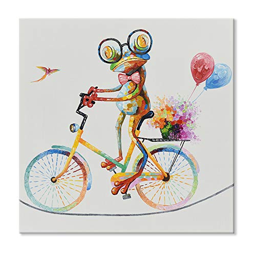 SEVEN WALL ARTS - Frog Art Funny Animal Canvas Wall Print Cute Colorful Tightrope Walking Frog Painting Framed Artwork for Living Room Kids Room Home Decor 24 x 24 Inch