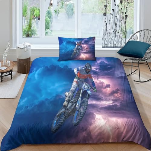 Housse de couette motocross 3D en microfibre zippée 3 pièces pour lit simple - 2