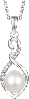 Damen Kette Süßwasserperle 8mm Silber 925,Halskette Anhänger Infinity mit 3A Zirkonia,Schmuck für Frauen