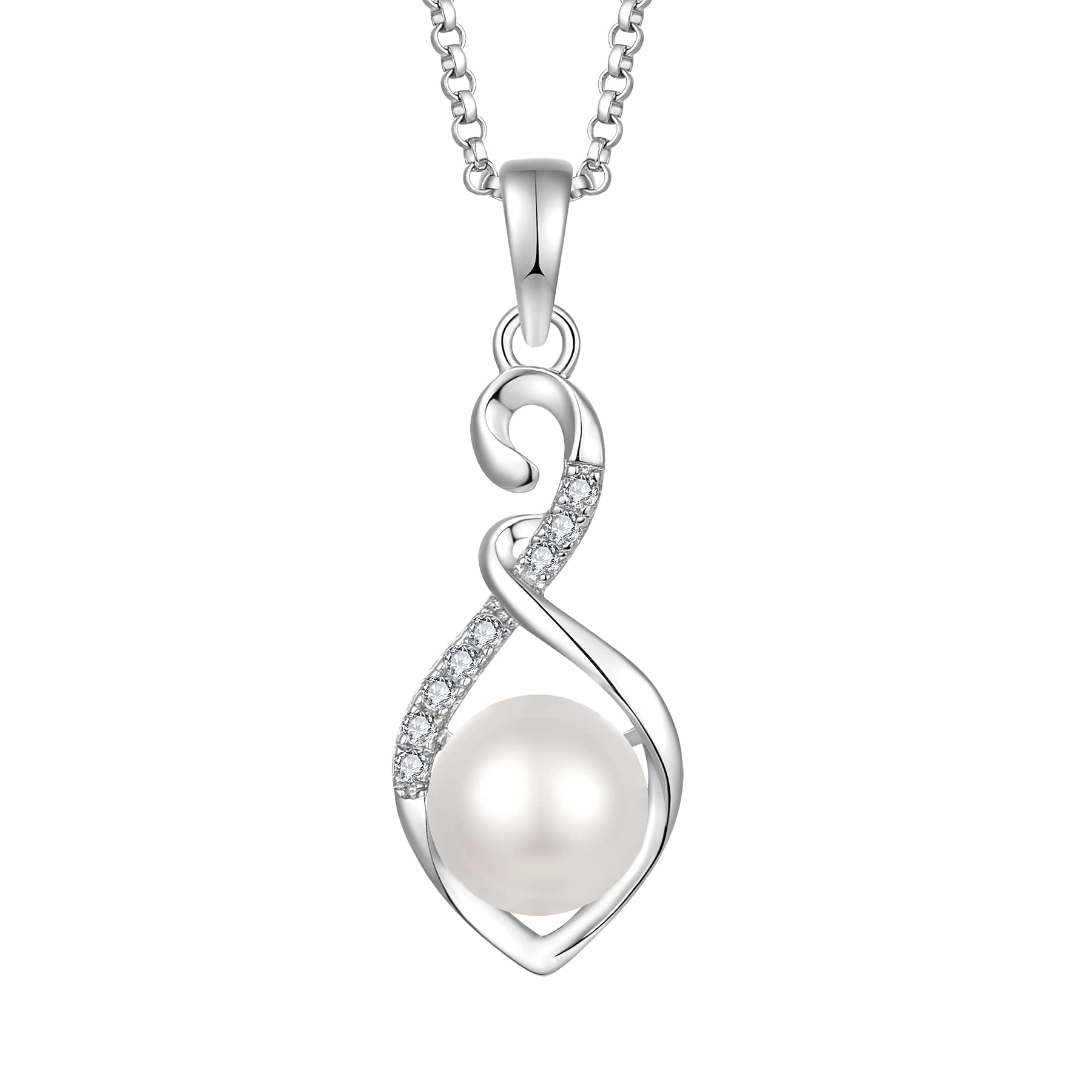 JO WISDOM Damen Kette Süßwasserperle 8mm Silber 925,Halskette Anhänger Infinity mit 3A Zirkonia,Schmuck für Frauen