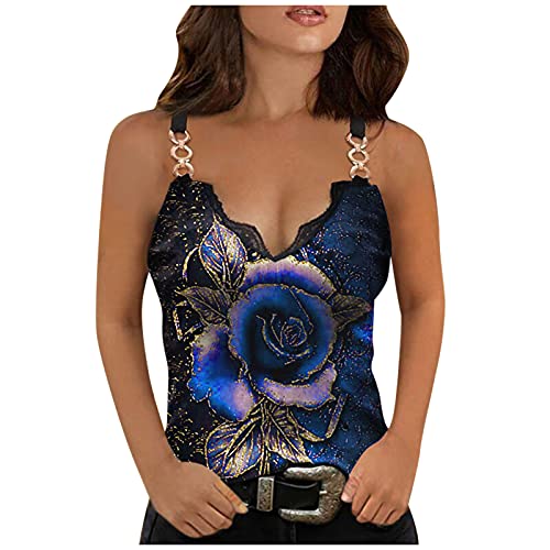 Tops de Verano para Mujer, Blusas de Cadena sin Mangas con Cuello en V, Blusas Informales con...